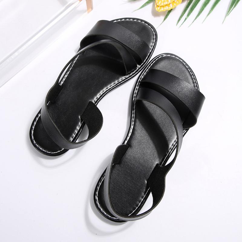 Большие размеры плоские сандалии женские летние новые однотонные круглые стремена для ног повседневная пляжная женская обувь