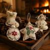 Festive Garland Hanging Supplies Burlap Christmas Ornaments, Rustic Linen Fabric Decoration, Tree Ball Stocking Ornaments for Holiday Star Shaped