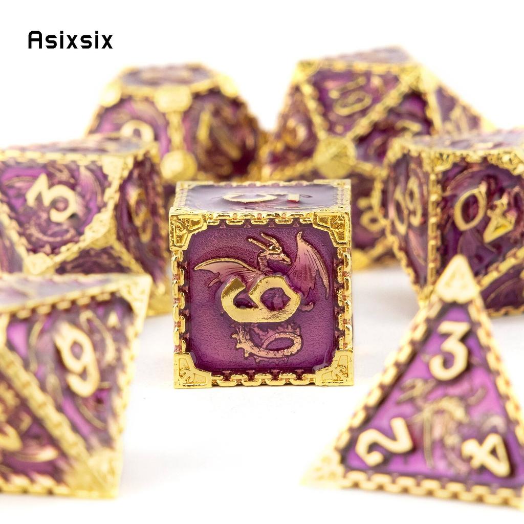 7 шт. светло-фиолетовый дракон металлические игральные кости твердый металлический многогранный набор кубиков подходит для ролевой ролевой игры, настольной игры, карточной игры