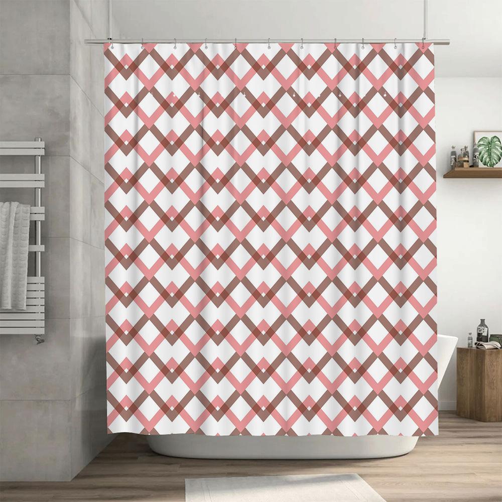 Red White Geometric Shower Curtain Bath Decor For Home Decoration Privacy Shield Waterproof Fabric Size Customizable (Width72, L