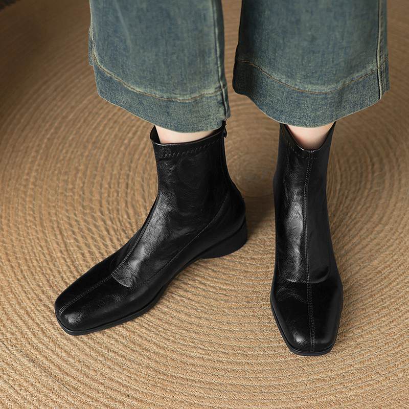 Krazing Pot Зимние ботильоны из микрофибры с квадратным носком, современный размер 33, размер 43, металлические заклепки, средний каблук, на молнии, женские ботильоны