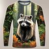 3D Принт Милый Енот Графическая Футболка Для Мужчин Забавный Анималистичный Узор Длинный Рукав Круглый Вырез Свободные Дышащие Удобные Мужские Топы