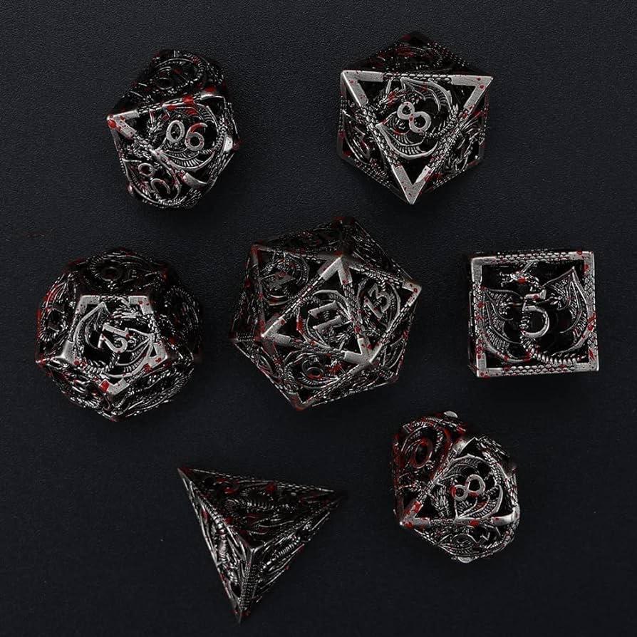 Zinc Alloy Hollow Polyhedral Colored Dice Set for D&D Dungeons & Dragons Role-Playing Board Game Right Angle