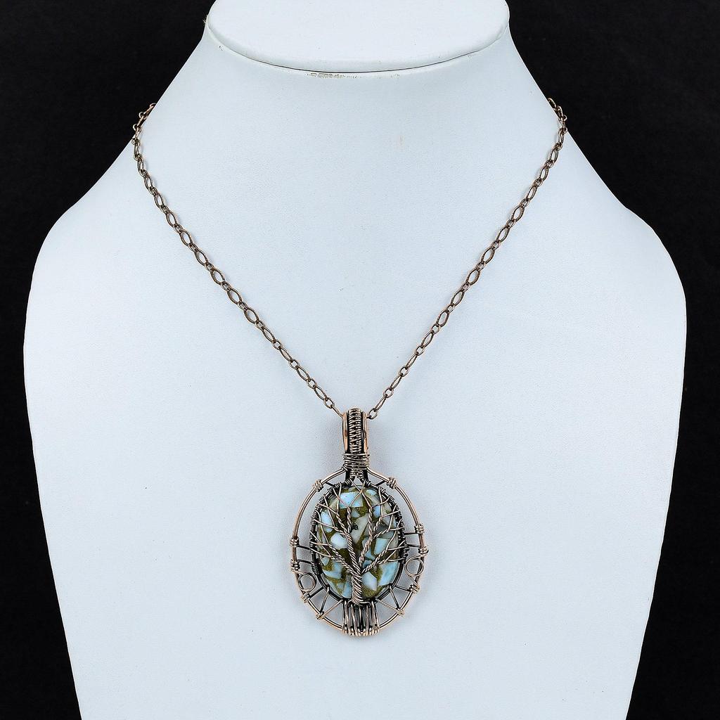 Древо жизни Медный ларимар Кулон Медная проволока Обернутая ювелирная подвеска ручной работы Высококачественные ювелирные изделия из драгоценных камней Подвески Медная проволока Обернутая ювелирная подвеска