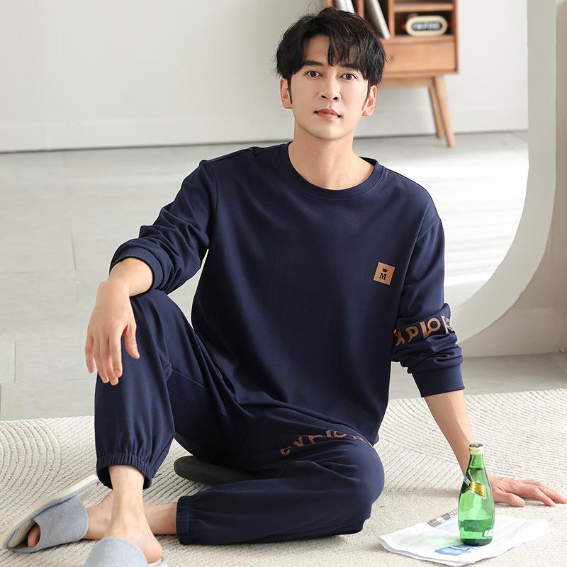 Pajamas Men'S Spring And Autumn Cotton Long Sleeve Autumn Crew Neck Pullover Sports And Leisure Cotton Homewear Suit