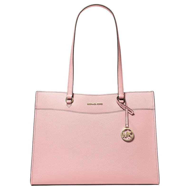 MICHAEL KORS Jet Set Travel Metal Brand Logo Saffiano Leather Tote Bag Tote Bag Shopping Bag Hand Shoulder Bag Large Women's Light Pink