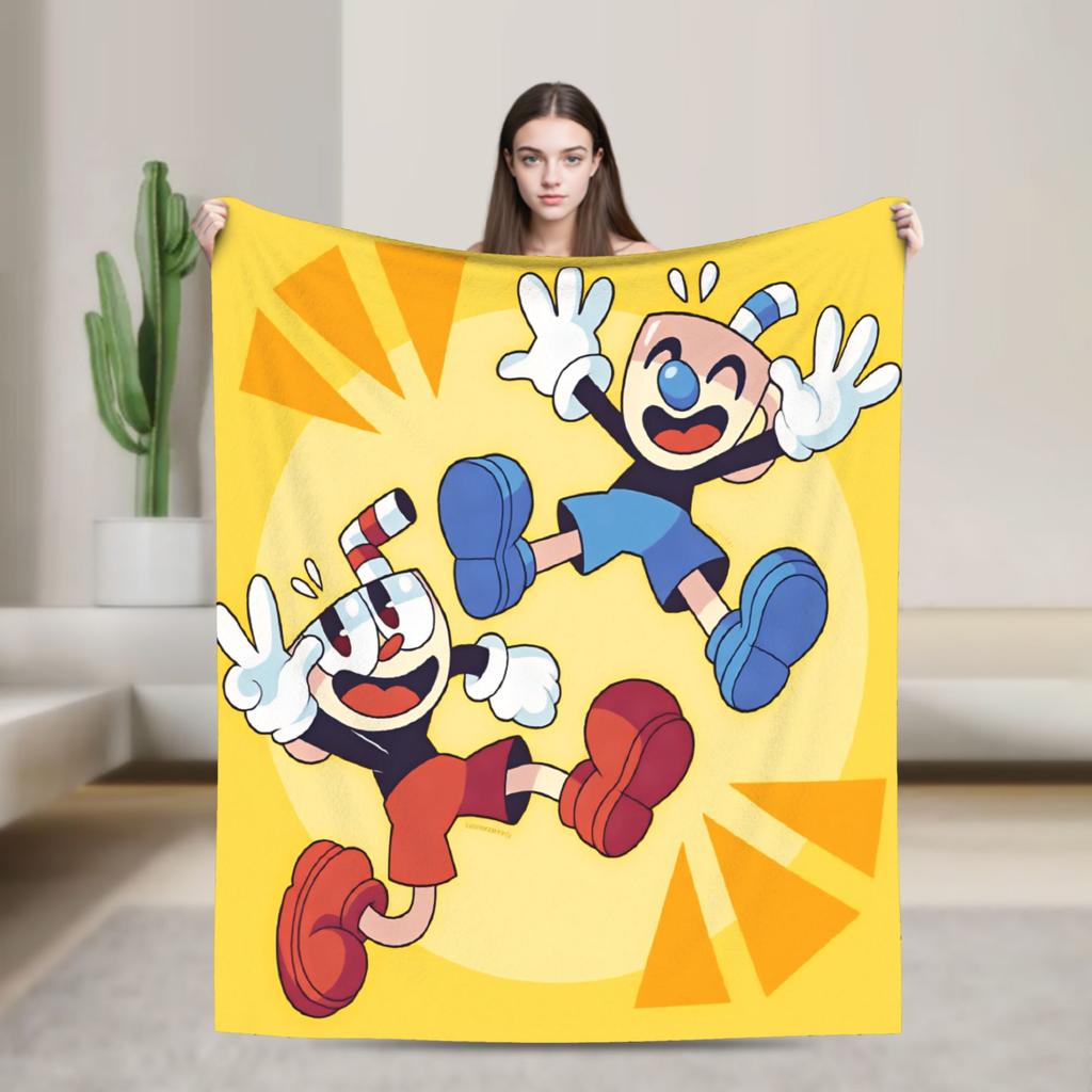 Game C-Cuphead Warm Blankets Graphic Camping Throw Blanket Home Decor Flannel Bedspread Sofa Bed Cover