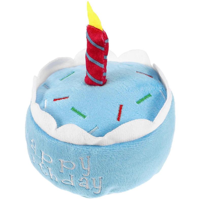 Dog Birthday Cake Shaped Squeaky Dog Toy Plush Dog Cake Toy For Birthday Party Sky-Blue 15.00X11.00X11.00CM Chew Toy 1Pcs