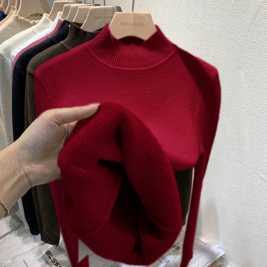 Бархатный свитер с высоким воротом One Piece с утолщенным бархатом для женщин, новая теплая базовая кофта с длинным рукавом на осень и зиму