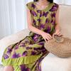 Holiday style sleeveless floral nightdress women's summer thin cotton and silk lotus leaf edge medium and long can be worn outside loungewear pajamas