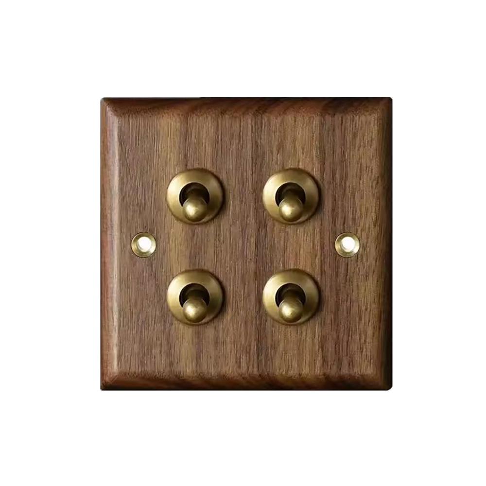 High Quality Retro Europe Type Vintage Wall Light Switch Socket, Solid Wood Brass Toggle Switch Plate, Antique Home Stay Switch