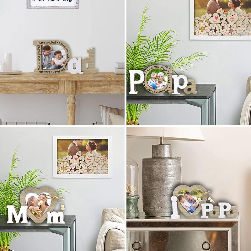Wooden English Letter Photo Frame Dad Papa Mum Pattern Picture Frame Letter Heart Photo Frame