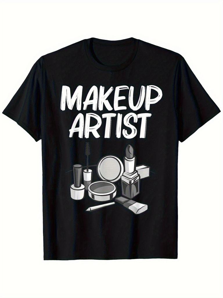 Men'S And Women'S Fun Makeup Artist Graphic Tee - Made of Black Fabric, Breatha