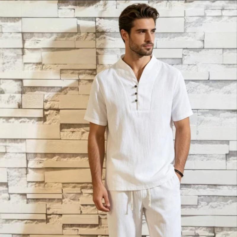 Mens Solid Casual Short Sleeve T Shirt Nine Quarter Pants Two Piece Set