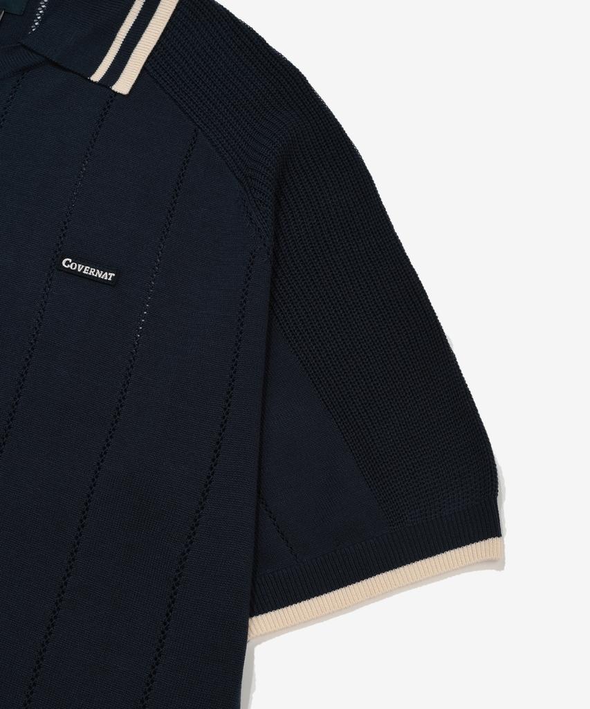COVERNAT Skipper Collar Half Knit Navy