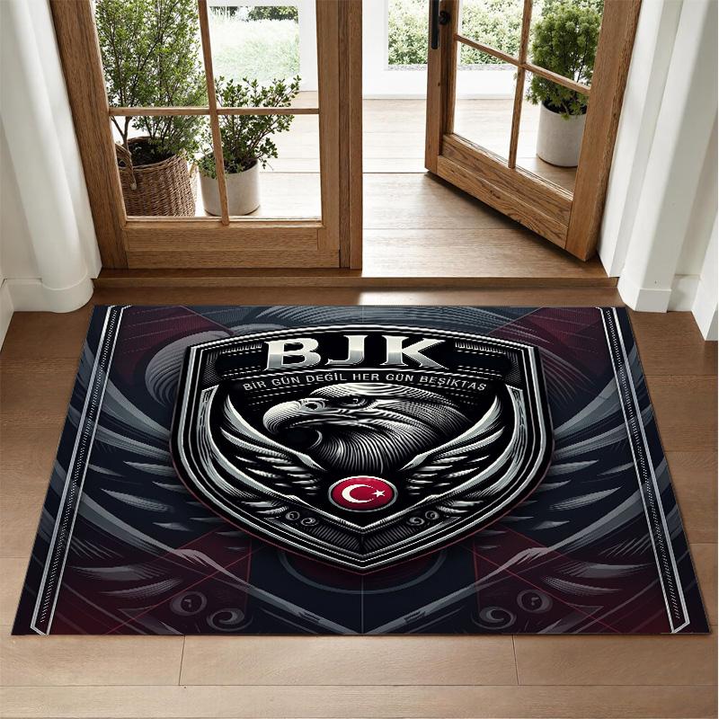 Beşiktaş FC Design Crystal Velvet Rug Soft Decorative Mat for Bedroom Entrance