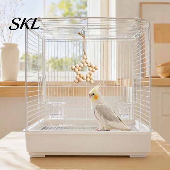 Wooden Beads Hanging Toy Star Parrot Toy, Five-pointed Chewing Bird for African Grey Cockatoos Macaws, Cage Accessories Wood