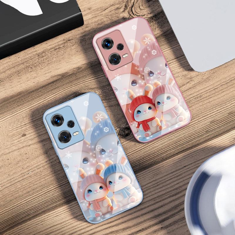 Милые розовые кролики-близнецы Для Redmi Note 10 10T 11 12 13 14 11T 11S 12 14 Pro Plus A4 14C A3 A3x K40 Gaming Закаленное защитное стекло для телефона