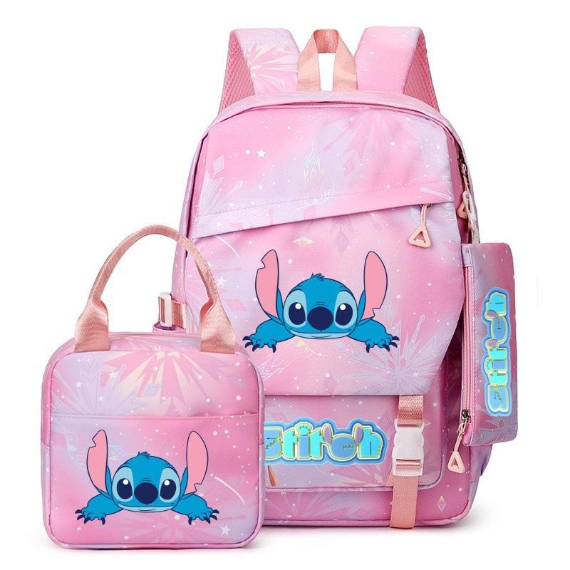 Disney Stitch Backpack for Elementary School Girls Lightweight Ergonomic Large Capacity Double Shoulder Bag for Grades 1-6 Blue