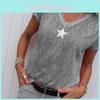 Стильная женская футболка с V-образным вырезом, повседневная, свободная, со звездами, летняя, однотонная, с коротким рукавом, идеально подходит для активного отдыха