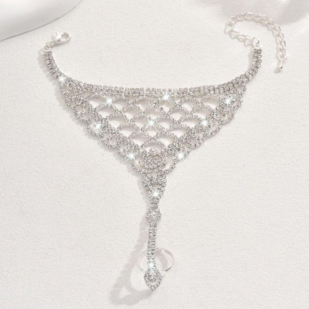 Versatile Rhinestone Hand Chain Fashion Finger Chain Ring Bracelet for Weddings