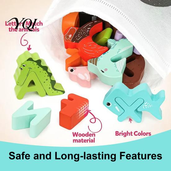 Fine Motor Skill Toy Animal Alphabet Puzzle Matching Game, Wooden Letter Block, Themed Blocks ABC Preschool Learning for Toddlers Boys Girls