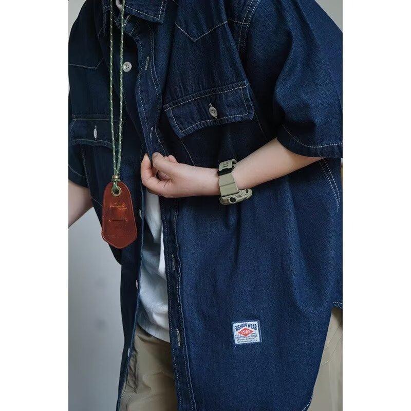 Японский ретро модный бренд летняя свободная джинсовая рубашка с короткими рукавами художественная молодежная рабочая рубашка мужская и женская многослойная куртка