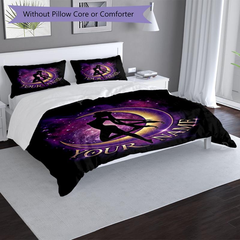 3pcs Custom Name Galactic Dancer Printed Bedding Set Duvet Cover Closure Includes 1 Duvet Cover & 2 Pillowcases, Soft and Comfortable for All Seasons.
