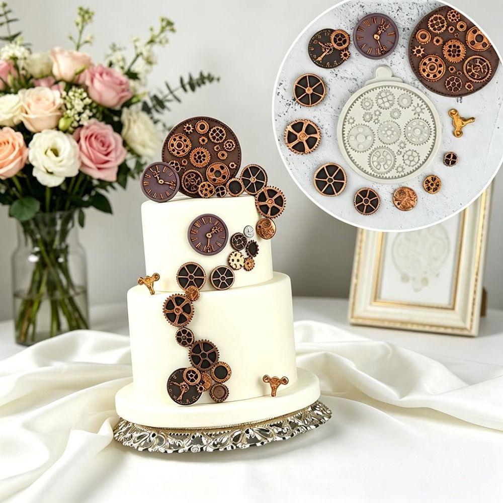 4pcs Mechanical Gear Shape Silicone Molds 3D Design Cake Decoration Molds Clay Molding
