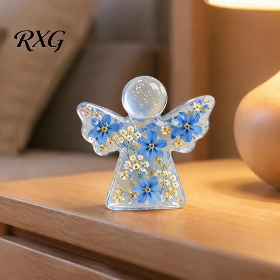 Acrylic Angel Pocket Hug Token Forget Me Not Dried Flower Keepsake, Mini Figurine, Handmade Floral Ornament Memorial Comfort Angels Gift with Sympathy