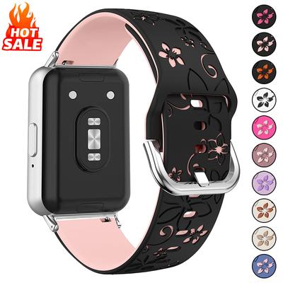 Двухцветный Ремешок с Резьбой в Виде Цветка для Умных Часов Samsung Galaxy Watch Fit 3 Силиконовый Браслет для Huawei Watch Fit 3 4 5Pro Аксессуары для Браслетов