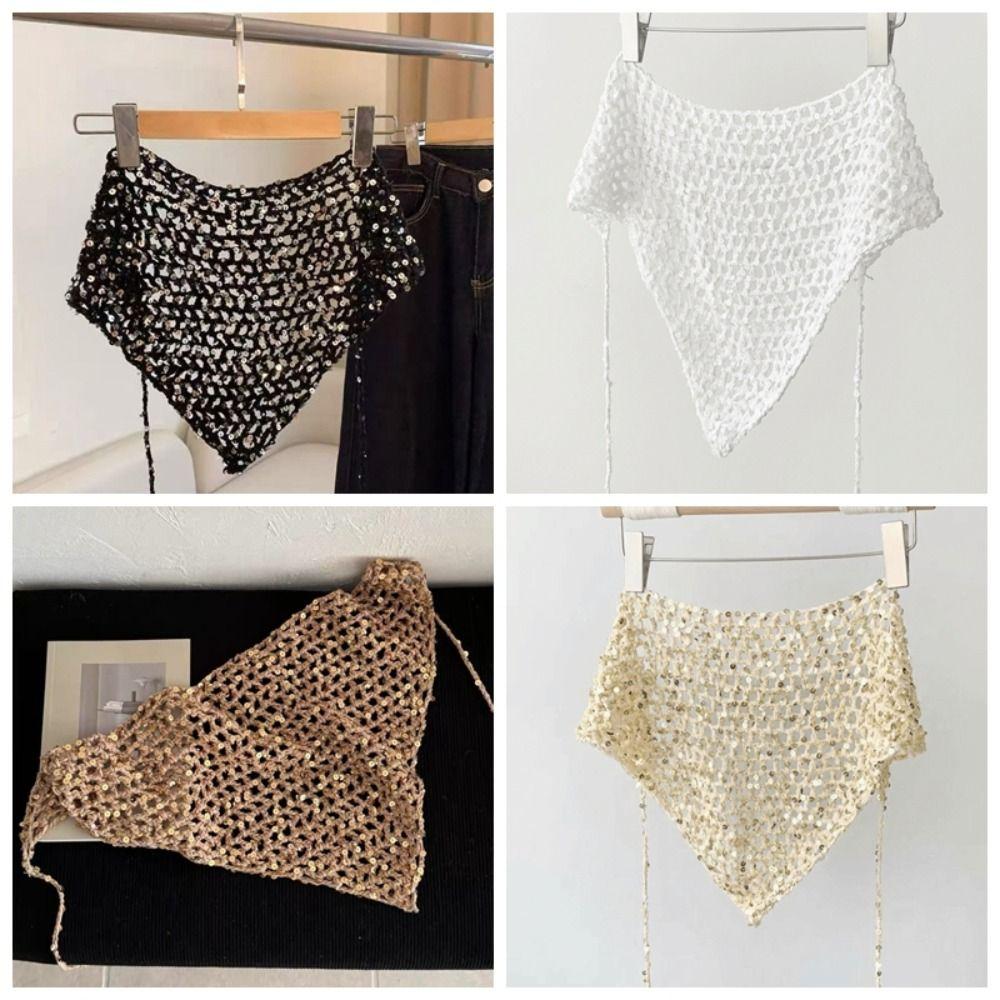 Bohemian Tassel Knitted Triangle Scarf Multi-functional Crochet Headscarf Hollow Shawl Girl