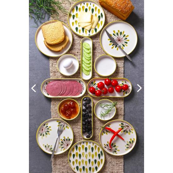 14 Piece Handmade Green Point Breakfast Set for 6 People - Luxury Breakfast Presentation Set