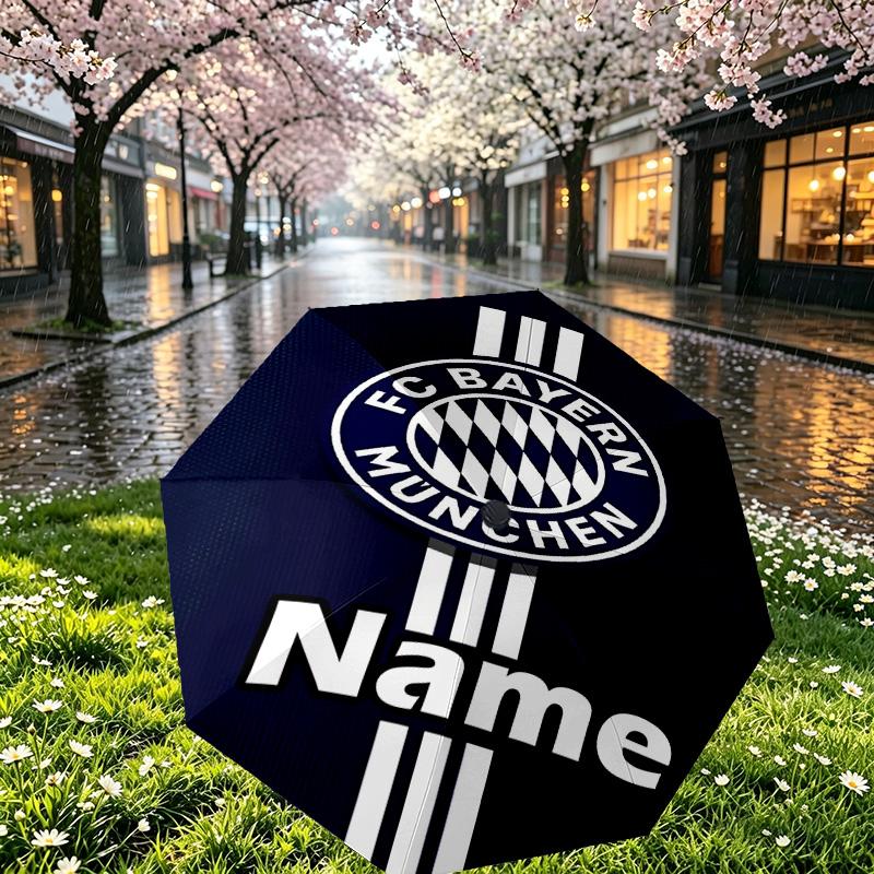 Custom Name Personalized FC Bayern Print Umbrella, Auto Open Close, 8‑Rib Sturdy Frame, Commute Camping Hiking Use, Birthday Gift