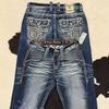 DRIPX Y2K Новое Возрождение Мужские Джинсы Листва Bootcut Женские Готический Синий Деним Вышивка Карман Хип-Хоп Харадзюку Широкие Брюки Уличная Одежда
