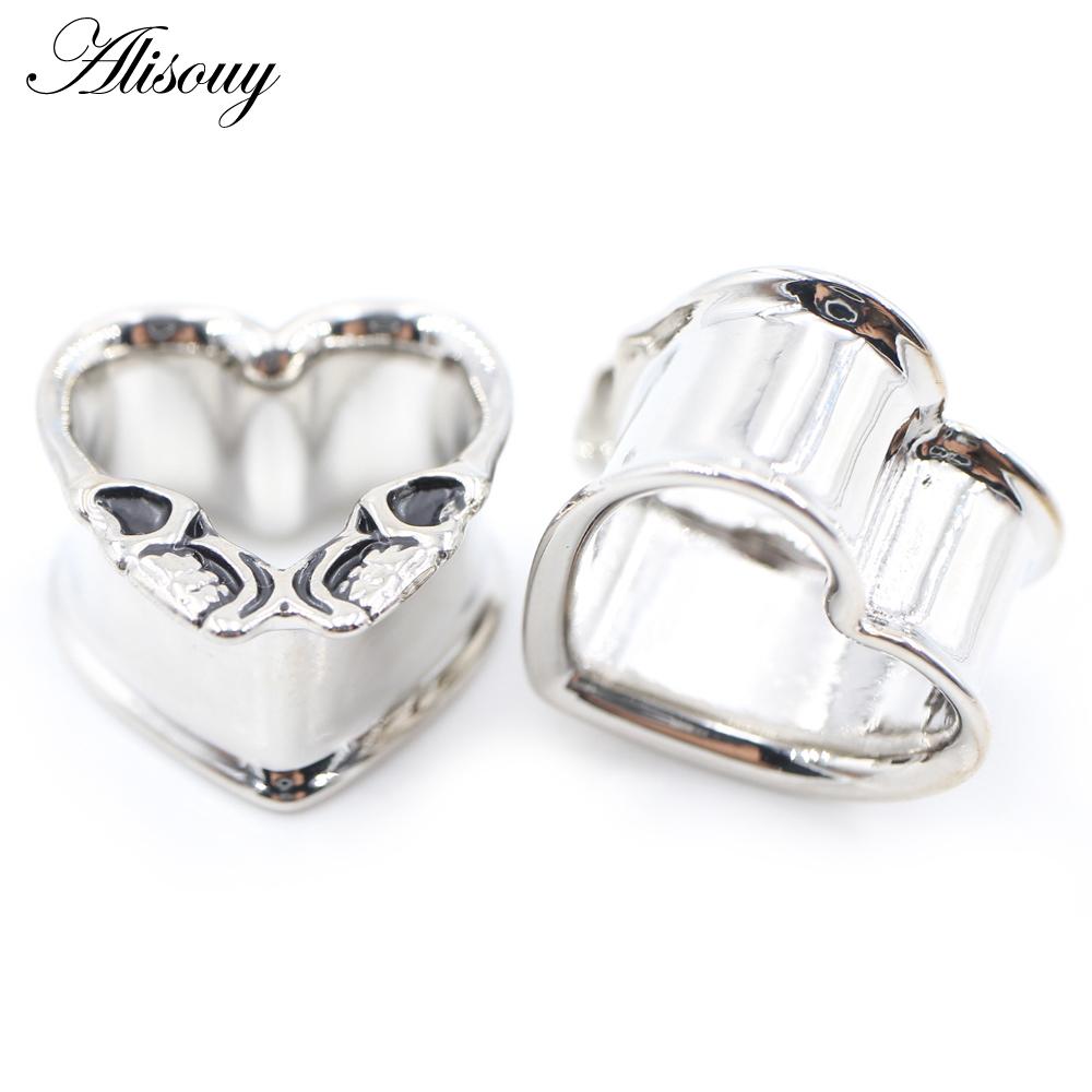 Alisouy 1PC Нержавеющая сталь Сердце Череп Глаз Красный циркон Ушные туннели Пробка Расширитель Растяжитель Измерители Серьги Пирсинг Украшения для тела