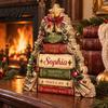 Seasonal Table Centerpiece Wooden Christmas Sign Book Tree House Scarecrow Tabletop Theme Decorations Rustic 2D Flat Holiday Decor for Mantel