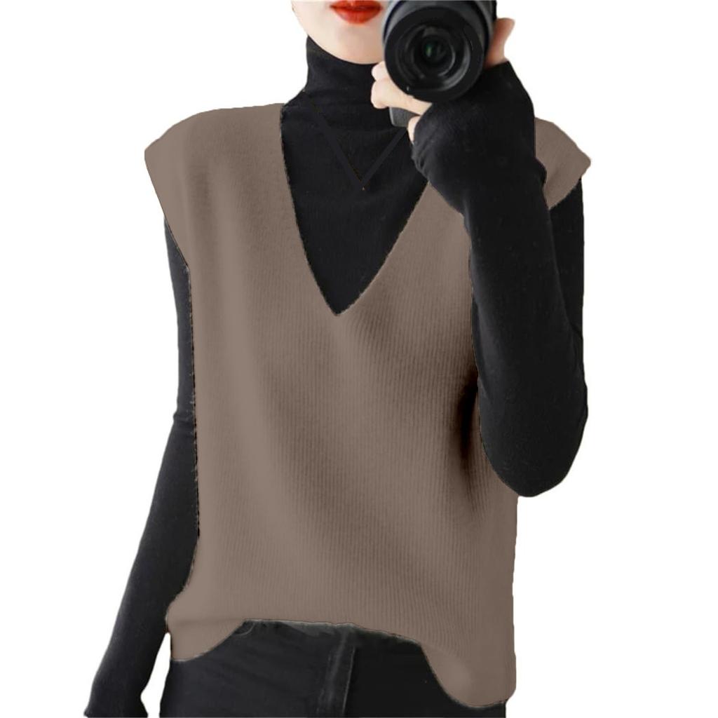 Женский модный жилет с V-образным вырезом, пуловер, свитер без рукавов, корейская версия, свободный повседневный свитер, куртка