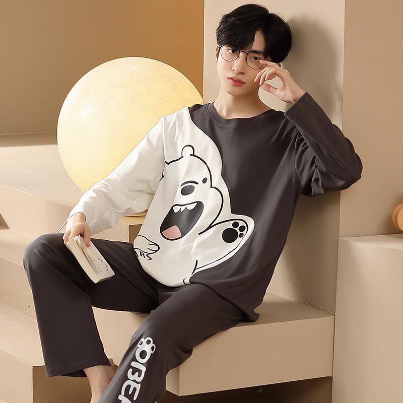 Мужской пижамный комплект, весенняя ночная одежда с длинными рукавами, домашняя одежда для мужчин, пижамы для мальчиков, повседневная домашняя одежда