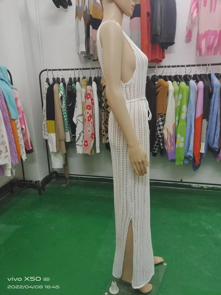 Женское однотонное трикотажное пляжное платье 2024 года