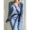 Womens Chic V-Neck Cable Knit Cardigan High-Waisted Pencil Skirt Set Winter Outfit