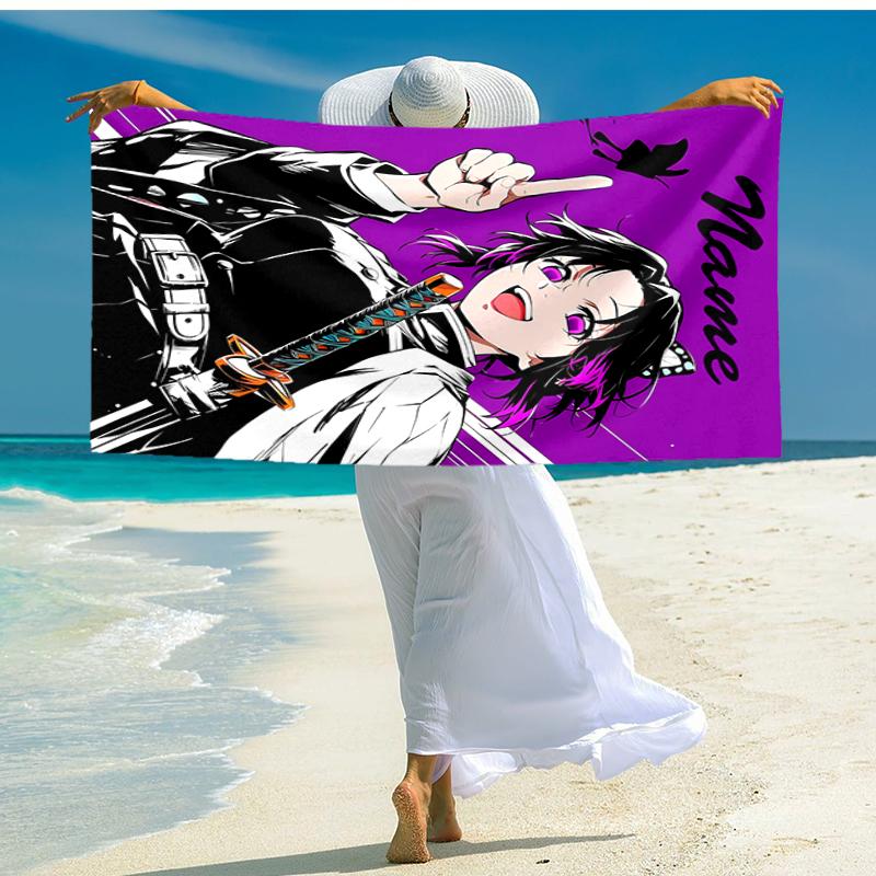 Personalized customized proof beach towel with Demon Slayer character theme  pattern - soft, absorbent, quick-drying, perfect swimming, camping&bathin