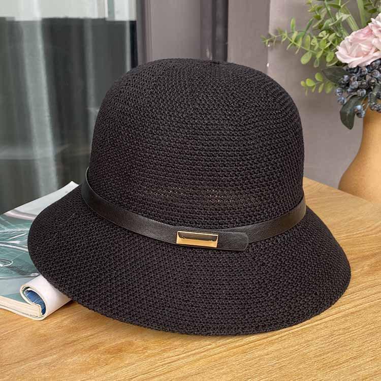 Cotton and linen knitted belt buckle decorative dome hat spring and summer elegant bucket hat ladies sunscreen sunshade basin hat