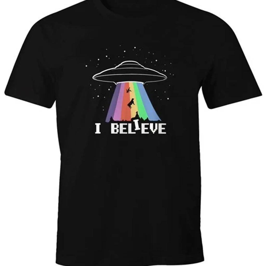 Herren T Shirt Ufo Rainbow I Believe Fun Moonworks Vintage Designer Clothes Unisex Top For Everyday Wear Graphic Stylish