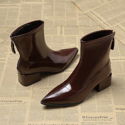 Модные ботильоны Модные остроносые ботильоны Темперамент Женские высокие каблуки Декорация молнией Роскошные женские зимние Большой размер 34-42