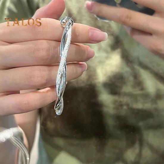 Women Bangle Twisted Entangled Alloy Silver Color Chinese Style Adjustable Smooth Polished Wrist Jewelry Anniversary Birthday Gift Lightweight Bangle
