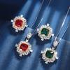 Jewelry Copper Bottom Gold-Plated Jewelry Set Simulation Color Red Corundum Treasure Retro Fat Square Set Female 10 * 10