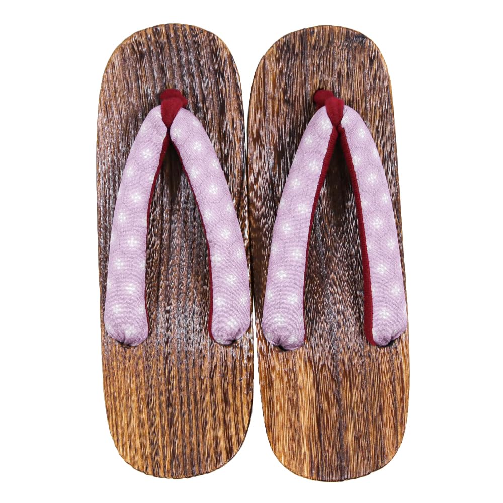 Geta Wooden In Burnt Paulownia Wood for Women [KYOETSU] (Japanese Clogs) Dull, (4 Lilac, Small)