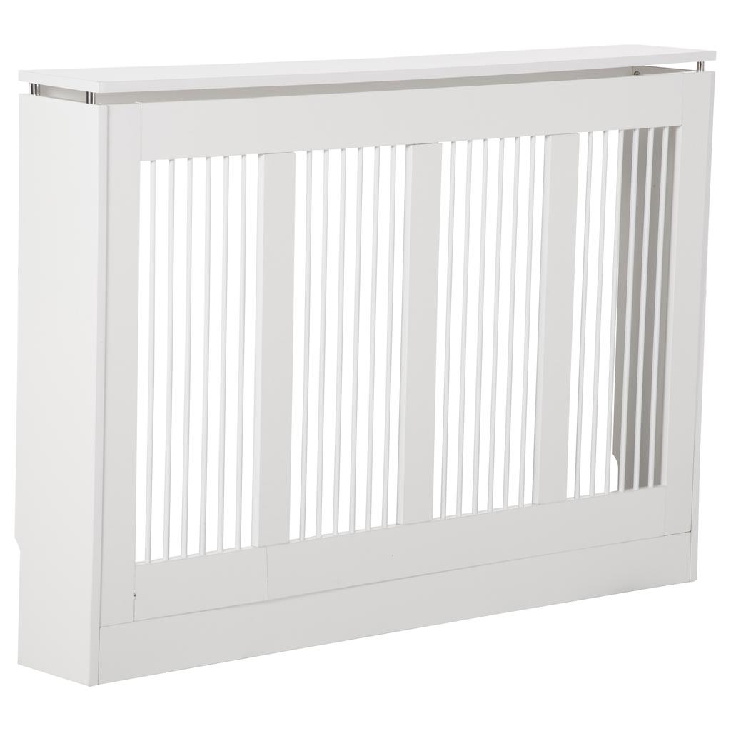 Modern and Elegant Slatted Radiator Cover for the Home, in MDF and Steel, 120x18x84cm, White