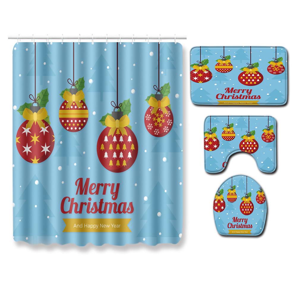 3D Printed Christmas Waterproof Shower Curtain Toilet Four-Piece Combination Set Household Doormat Floor Mat Carpet